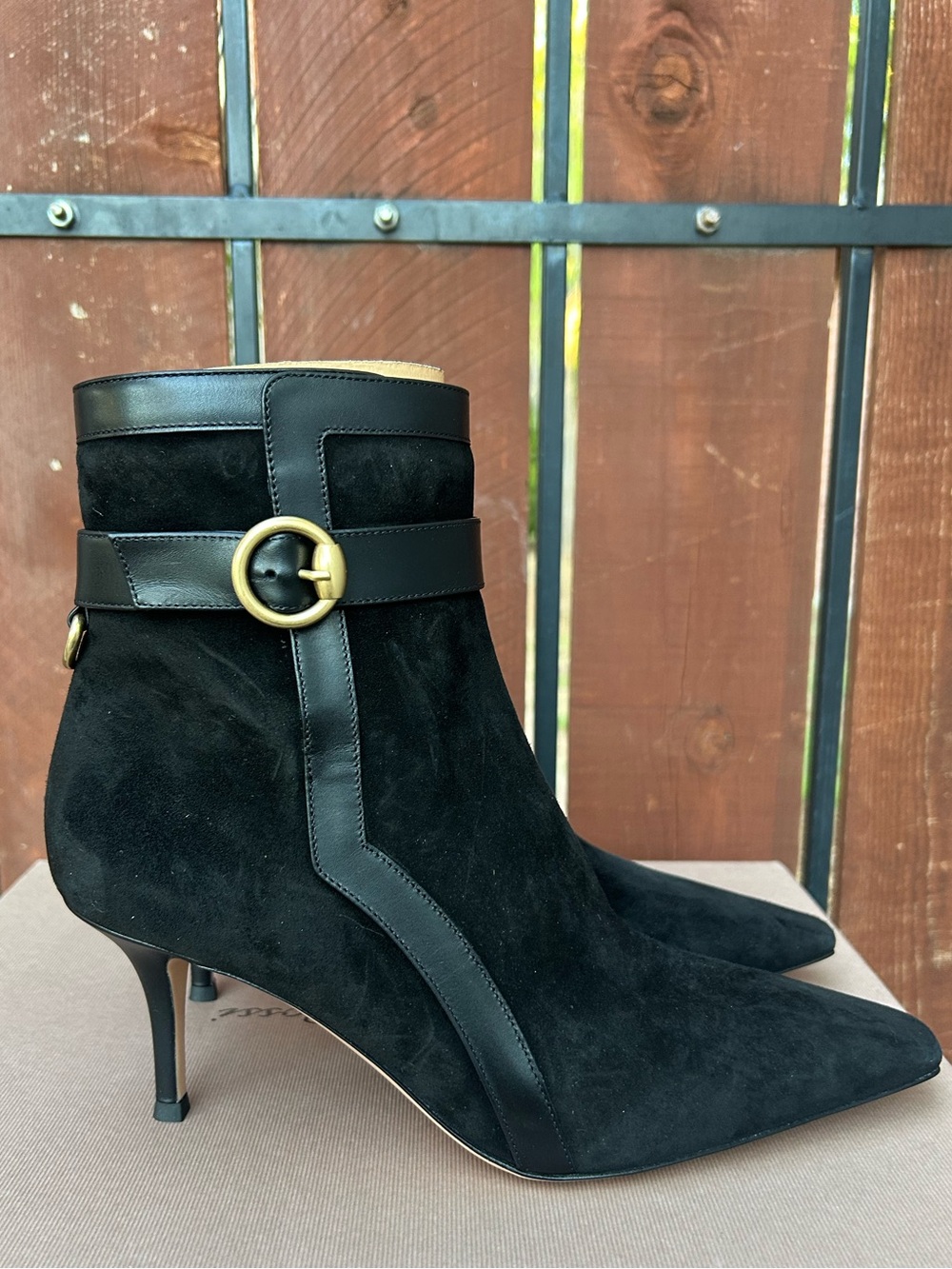 Gianvito Rossi black suede leather heel bootie with buckle size 39.5 NIB